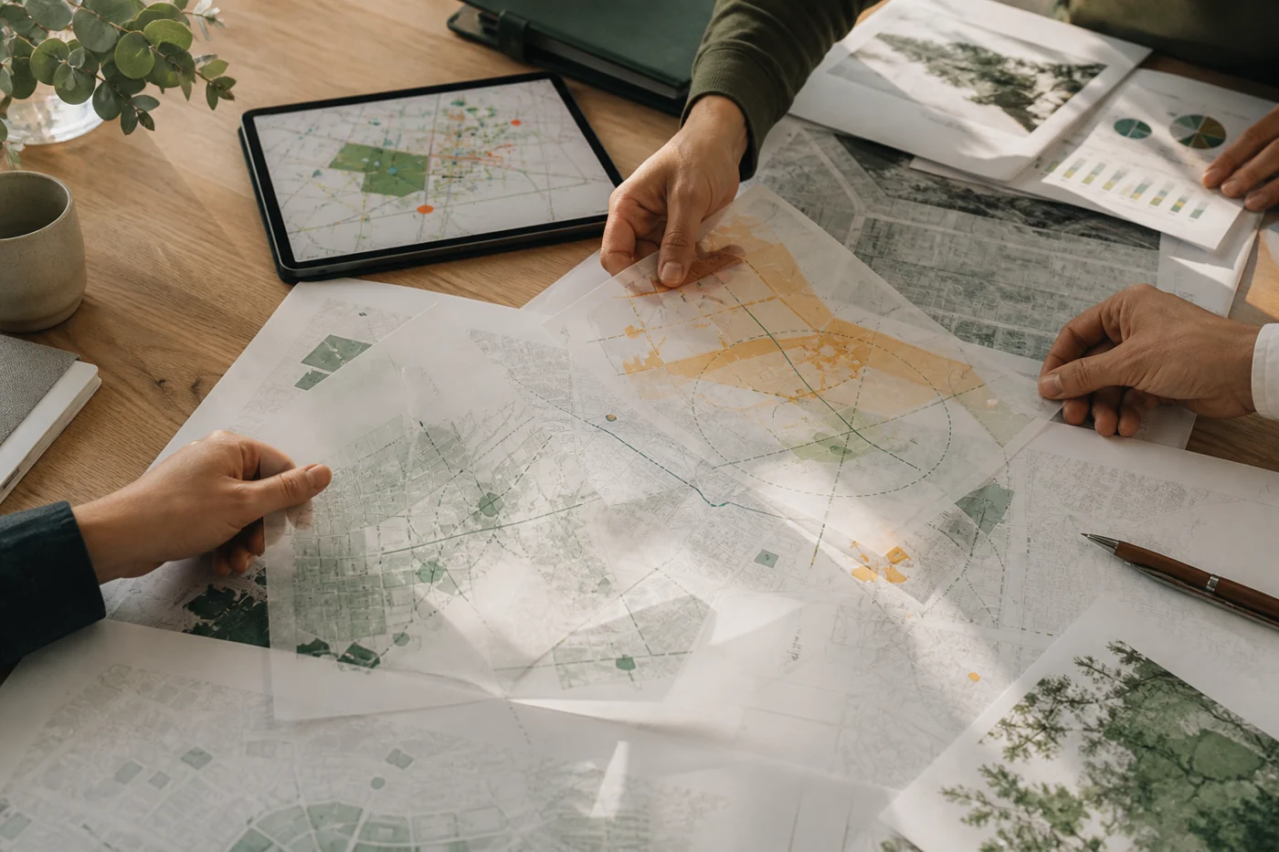 Location strategists comparing catchment maps and evidence